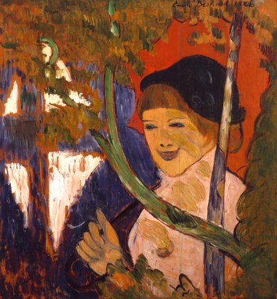 Breton Girl with a Red Umbrella by Emile Bernard